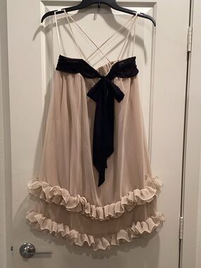 H&M Nude Chiffon Skater Dress with Black Bow